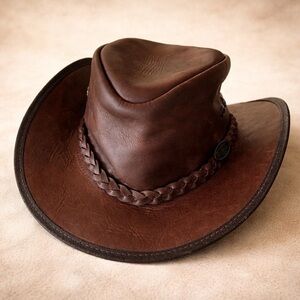 Overlander Leather Outback Hat Brown Braided Band Australia